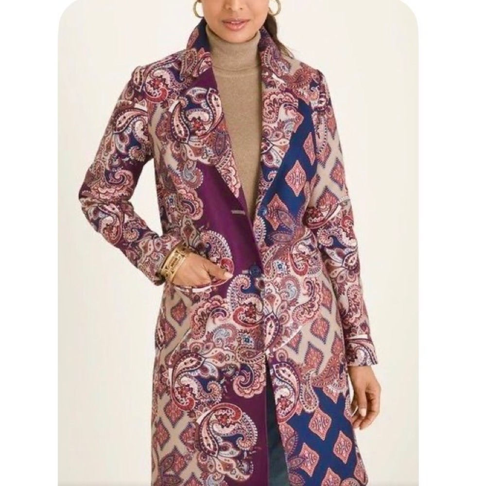 Chico's Women's Multicolor Patched Print Drama Eclectic Coat Size 1P 8/10 Artsy